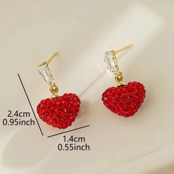 Red Crystal Heart Drop‎ Earrings - Picture 3 of 3